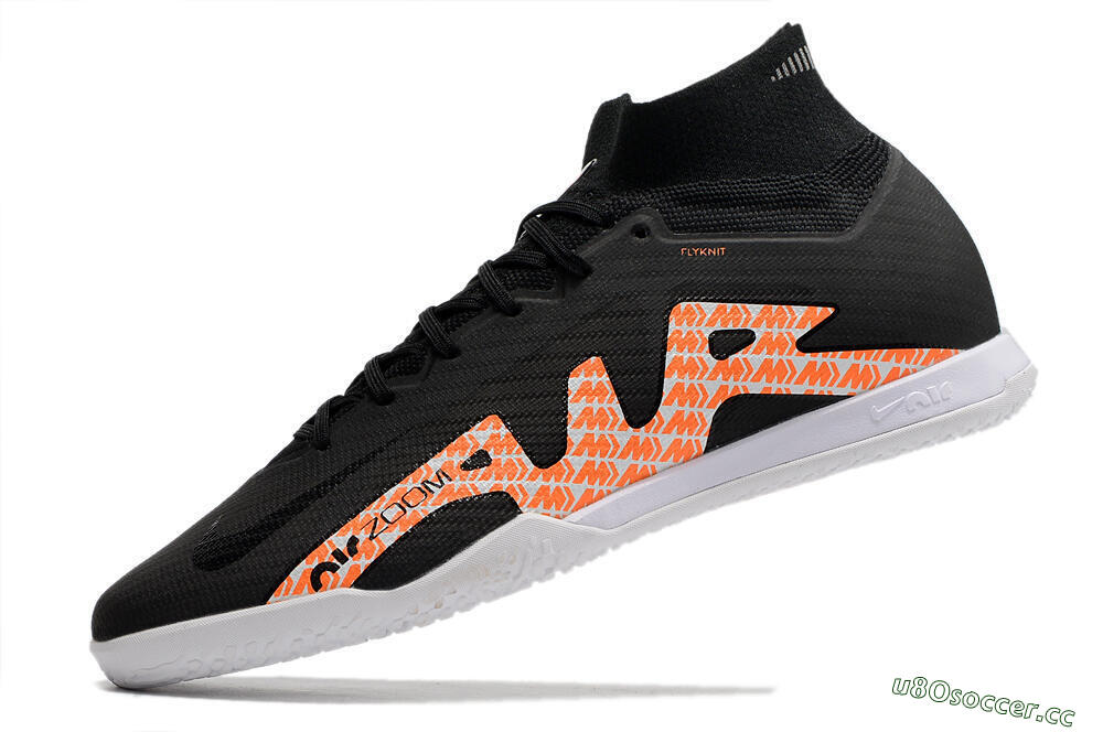 Men's Nike Air Zoom Mercurial Superfly 9 Elite IC Futsal/Indoor High-Tops Football Shoes - Black/White/Orange 5