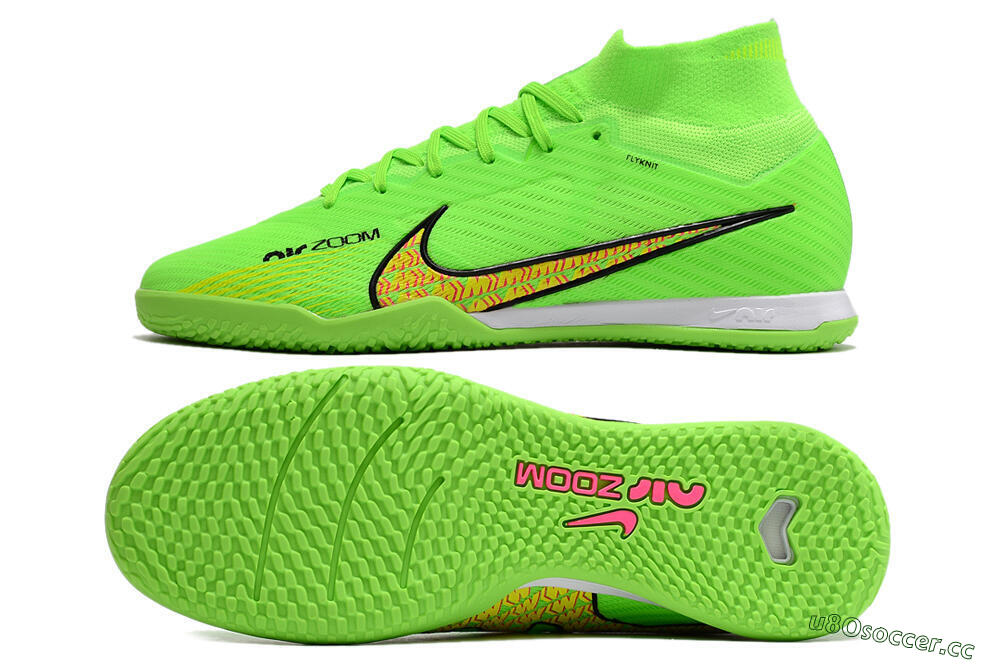 Men's Nike Air Zoom Mercurial Superfly 9 Elite IC Futsal/Indoor High-Tops Football Shoes - Green/Yellow/Pink 1