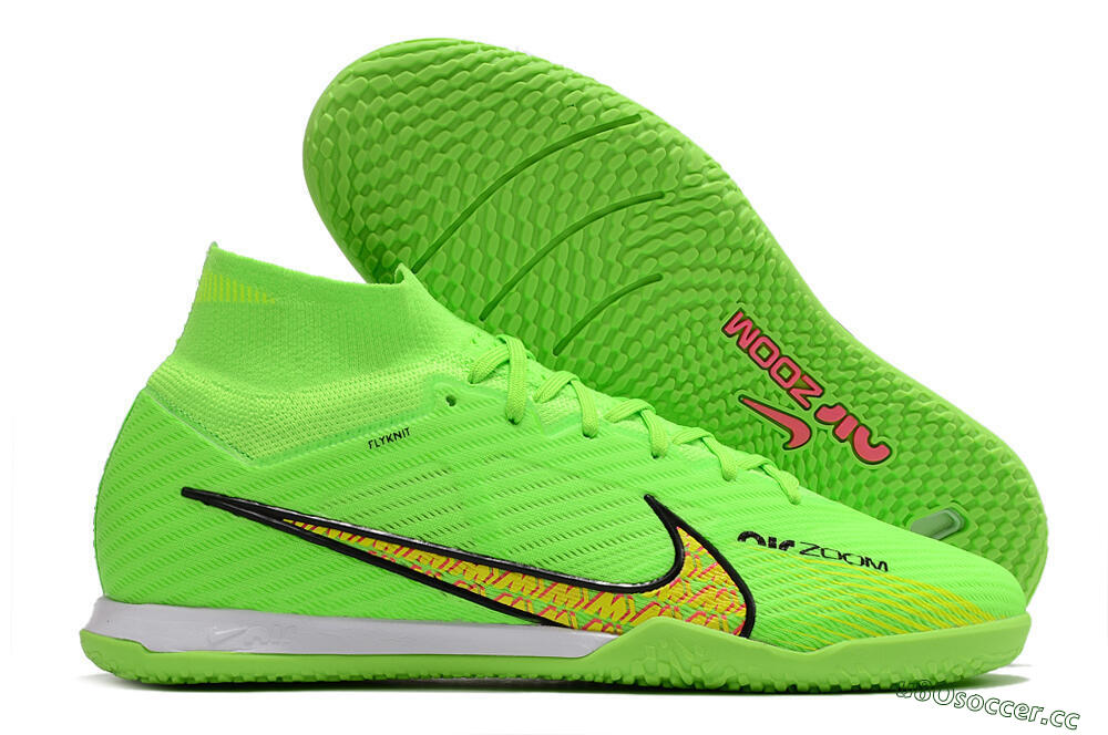 Men's Nike Air Zoom Mercurial Superfly 9 Elite IC Futsal/Indoor High-Tops Football Shoes - Green/Yellow/Pink 2