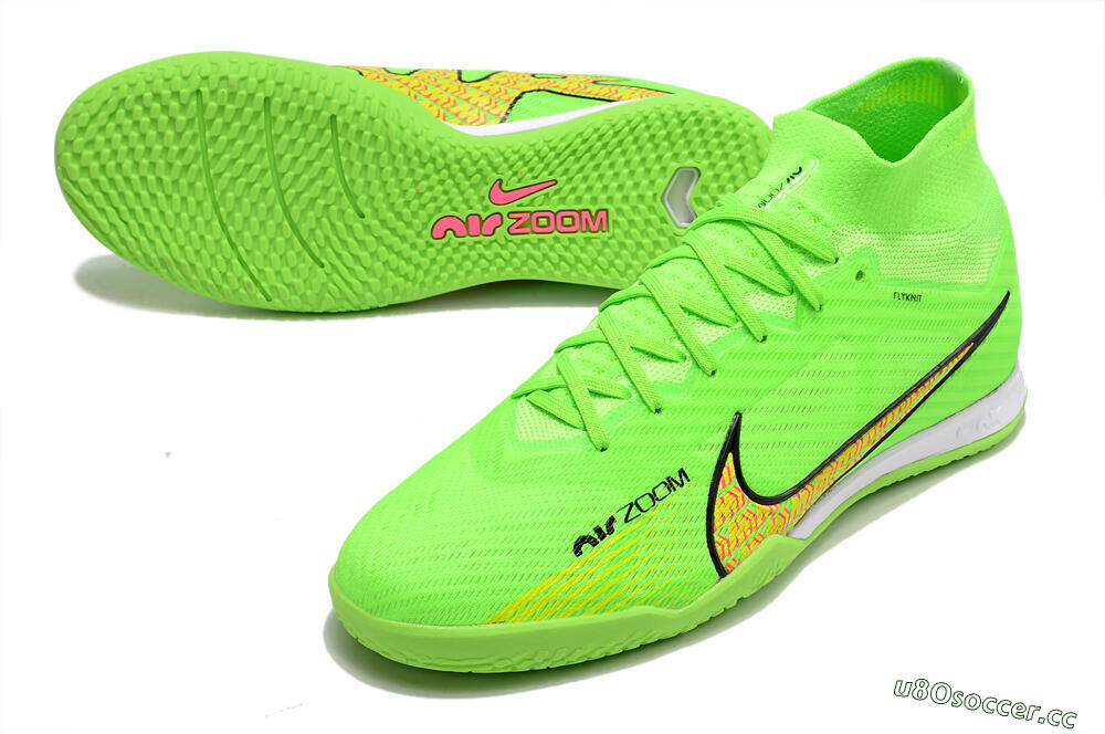 Men's Nike Air Zoom Mercurial Superfly 9 Elite IC Futsal/Indoor High-Tops Football Shoes - Green/Yellow/Pink 3