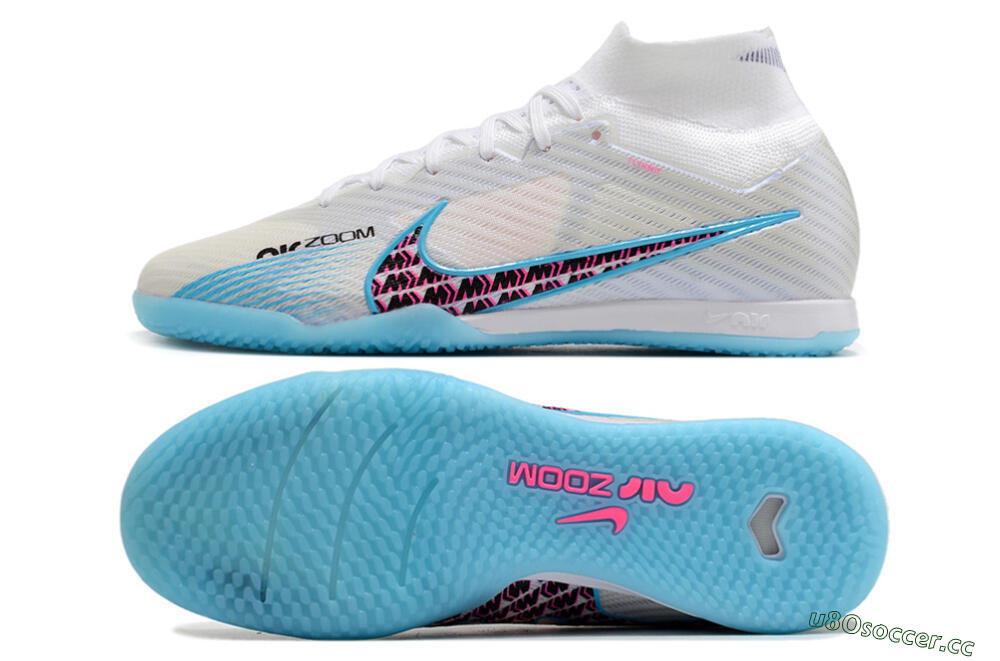 Men's Nike Air Zoom Mercurial Superfly 9 Elite IC Futsal/Indoor High-Tops Football Shoes - White/Blue/Pink 1
