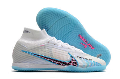 Men's Nike Air Zoom Mercurial Superfly 9 Elite IC Futsal/Indoor High-Tops Football Shoes - White/Blue/Pink