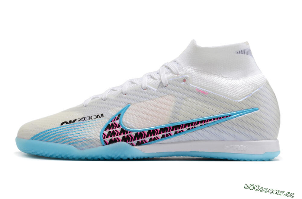 Men's Nike Air Zoom Mercurial Superfly 9 Elite IC Futsal/Indoor High-Tops Football Shoes - White/Blue/Pink 0