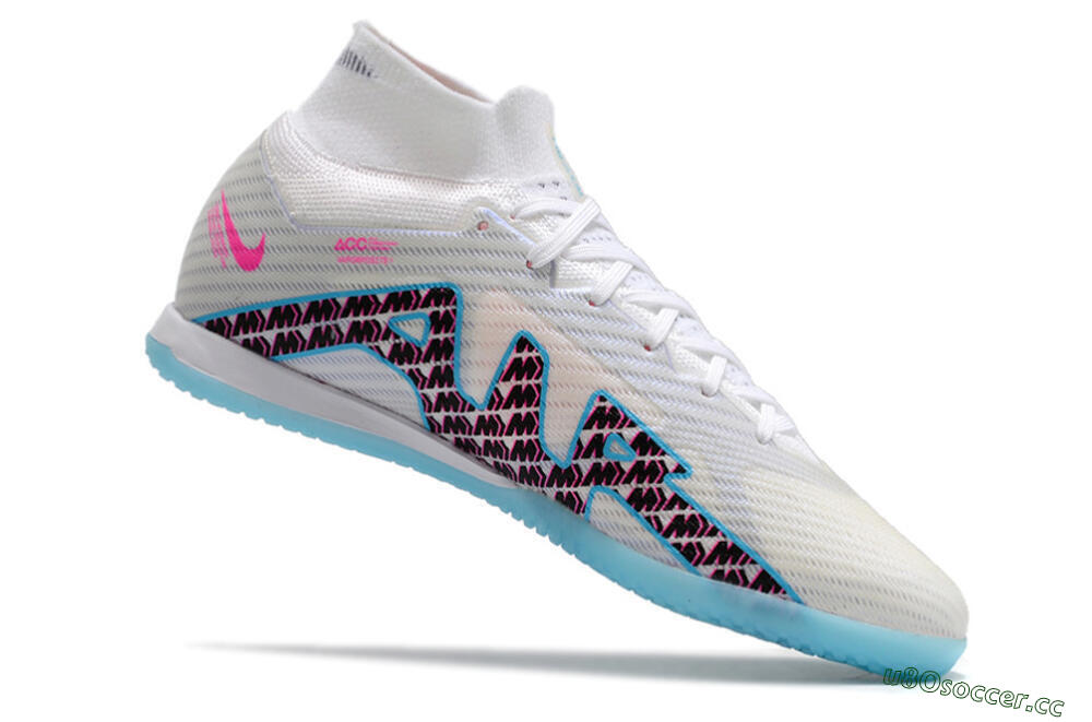 Men's Nike Air Zoom Mercurial Superfly 9 Elite IC Futsal/Indoor High-Tops Football Shoes - White/Blue/Pink 4
