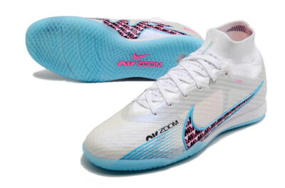 Men's Nike Air Zoom Mercurial Superfly 9 Elite IC Futsal/Indoor High-Tops Football Shoes - White/Blue/Pink