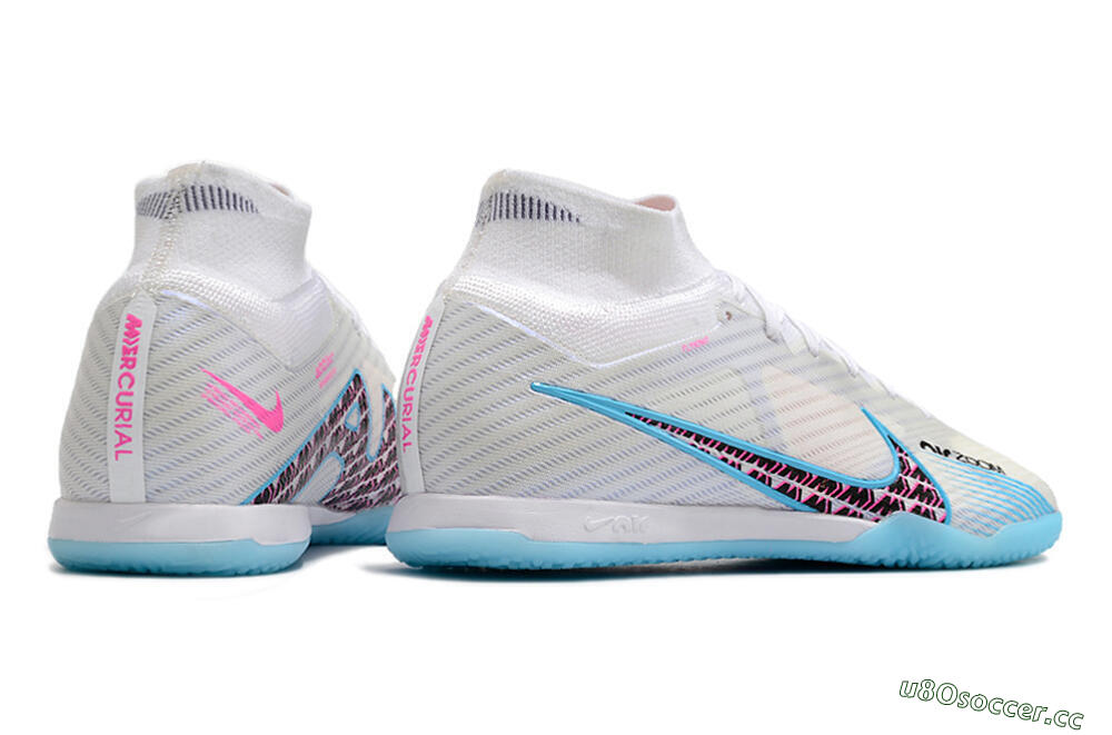 Men's Nike Air Zoom Mercurial Superfly 9 Elite IC Futsal/Indoor High-Tops Football Shoes - White/Blue/Pink 6