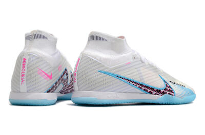 Men's Nike Air Zoom Mercurial Superfly 9 Elite IC Futsal/Indoor High-Tops Football Shoes - White/Blue/Pink
