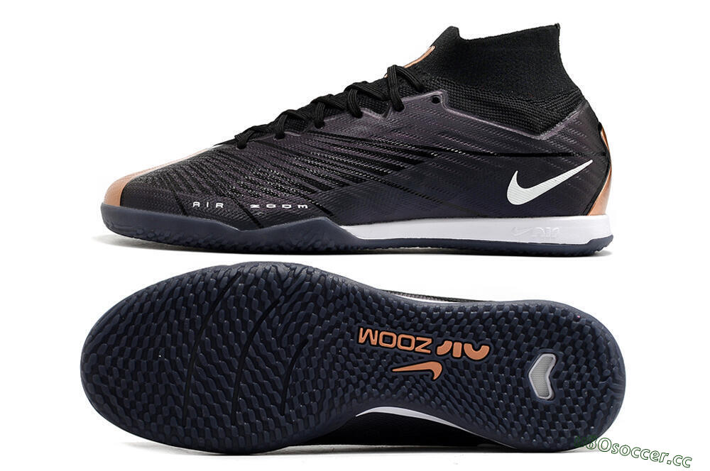 Men's Nike Air Zoom Mercurial Superfly 9 Elite IC Futsal/Indoor High-Tops Football Shoes - Black/White/Gold 1
