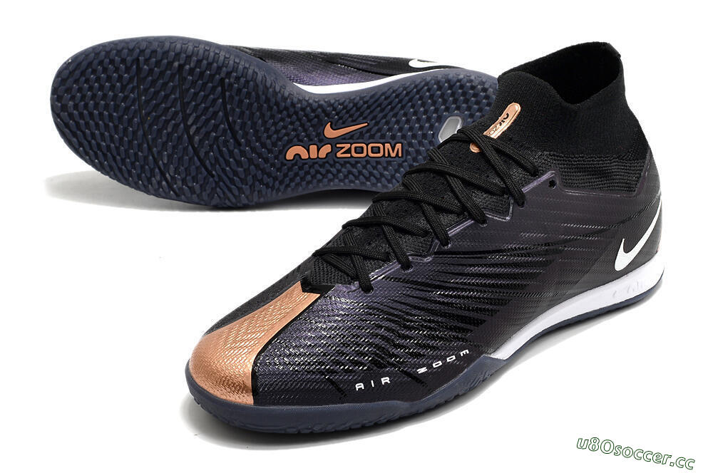 Men's Nike Air Zoom Mercurial Superfly 9 Elite IC Futsal/Indoor High-Tops Football Shoes - Black/White/Gold 3