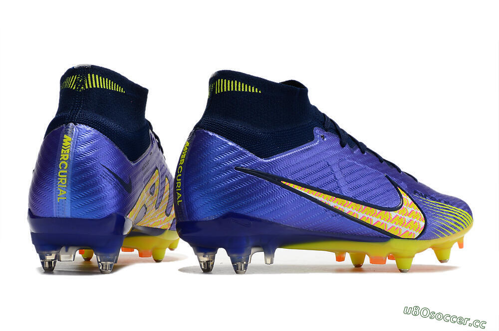 Men's Nike Air Zoom Mercurial Superfly 9 Elite SG Soft Ground High-Tops Football Boots - Blue/Yellow/Pink 6