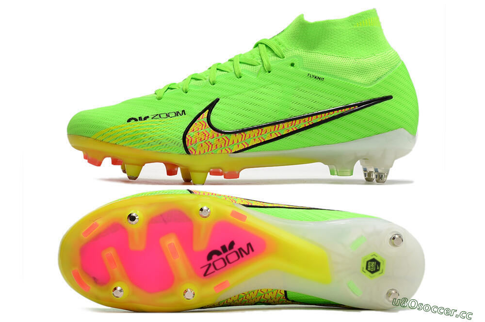 Men's Nike Air Zoom Mercurial Superfly 9 Elite SG Soft Ground High-Tops Football Boots - Green/Yellow/Pink 1