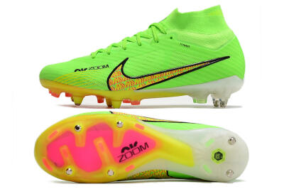 Men's Nike Air Zoom Mercurial Superfly 9 Elite SG Soft Ground High-Tops Football Boots - Green/Yellow/Pink
