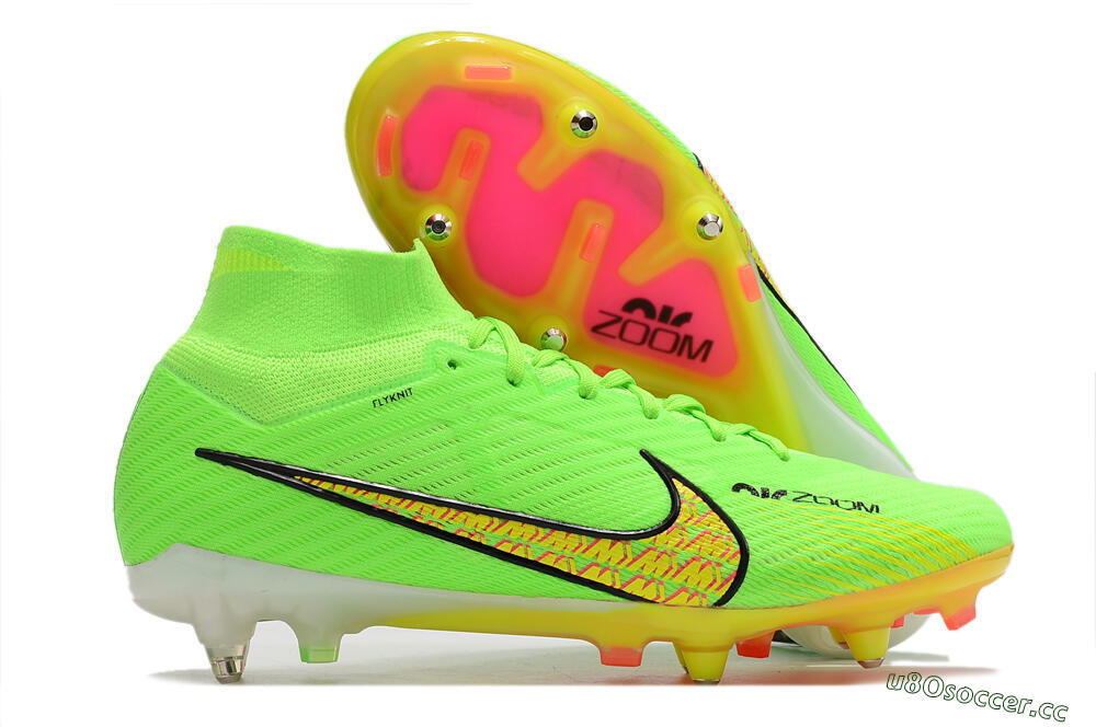 Men's Nike Air Zoom Mercurial Superfly 9 Elite SG Soft Ground High-Tops Football Boots - Green/Yellow/Pink 2