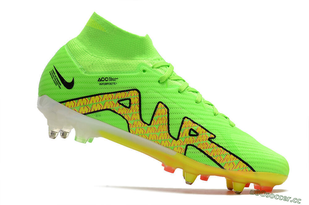 Men's Nike Air Zoom Mercurial Superfly 9 Elite SG Soft Ground High-Tops Football Boots - Green/Yellow/Pink 4
