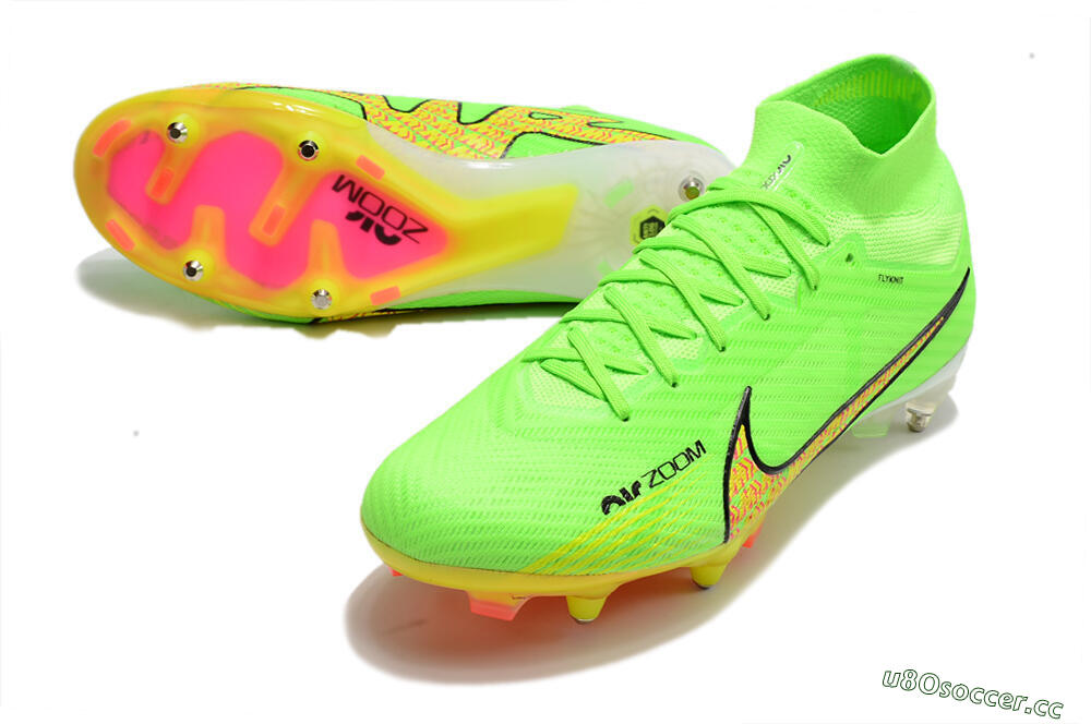 Men's Nike Air Zoom Mercurial Superfly 9 Elite SG Soft Ground High-Tops Football Boots - Green/Yellow/Pink 3