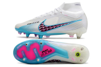 Men's Nike Air Zoom Mercurial Superfly 9 Elite SG Soft Ground High-Tops Football Boots - White/Blue/Pink