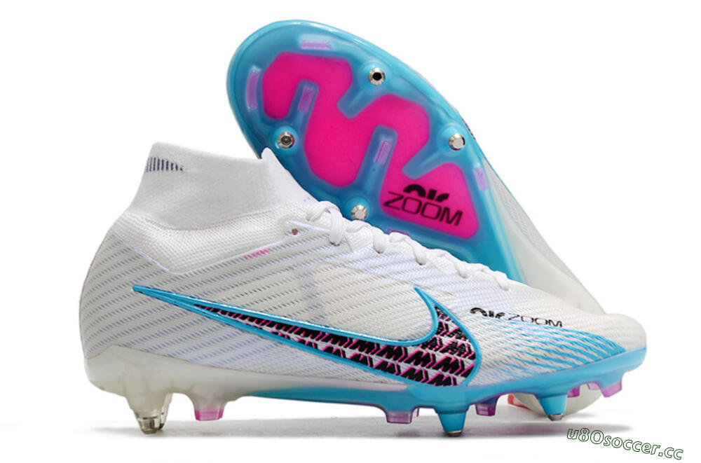 Men's Nike Air Zoom Mercurial Superfly 9 Elite SG Soft Ground High-Tops Football Boots - White/Blue/Pink 2