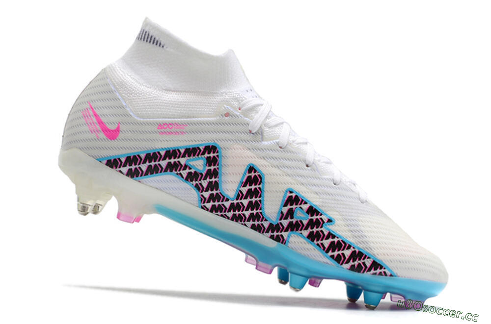 Men's Nike Air Zoom Mercurial Superfly 9 Elite SG Soft Ground High-Tops Football Boots - White/Blue/Pink 4
