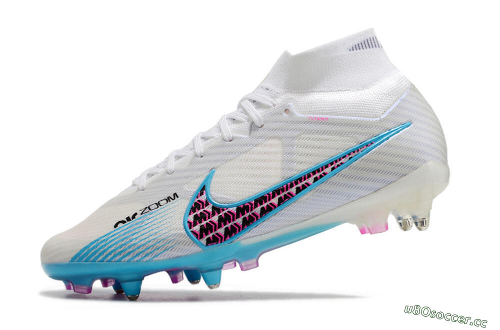 Men's Nike Air Zoom Mercurial Superfly 9 Elite SG Soft Ground High-Tops Football Boots - White/Blue/Pink 5