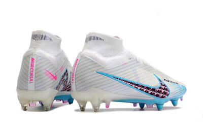 Men's Nike Air Zoom Mercurial Superfly 9 Elite SG Soft Ground High-Tops Football Boots - White/Blue/Pink