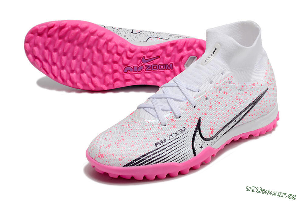 Men's Nike Air Zoom Mercurial Superfly 9 Elite TF Artificial Turf High-Tops Football Shoes - White/Black/Pink 3