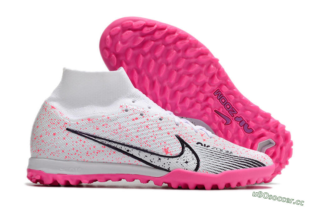 Men's Nike Air Zoom Mercurial Superfly 9 Elite TF Artificial Turf High-Tops Football Shoes - White/Black/Pink 2