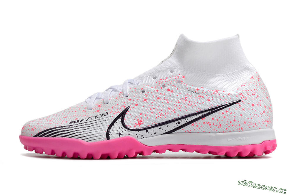 Men's Nike Air Zoom Mercurial Superfly 9 Elite TF Artificial Turf High-Tops Football Shoes - White/Black/Pink 0