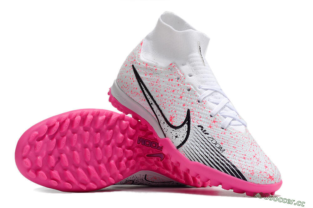 Men's Nike Air Zoom Mercurial Superfly 9 Elite TF Artificial Turf High-Tops Football Shoes - White/Black/Pink 1