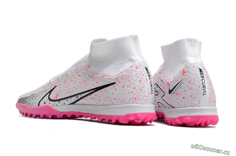 Men's Nike Air Zoom Mercurial Superfly 9 Elite TF Artificial Turf High-Tops Football Shoes - White/Black/Pink 4