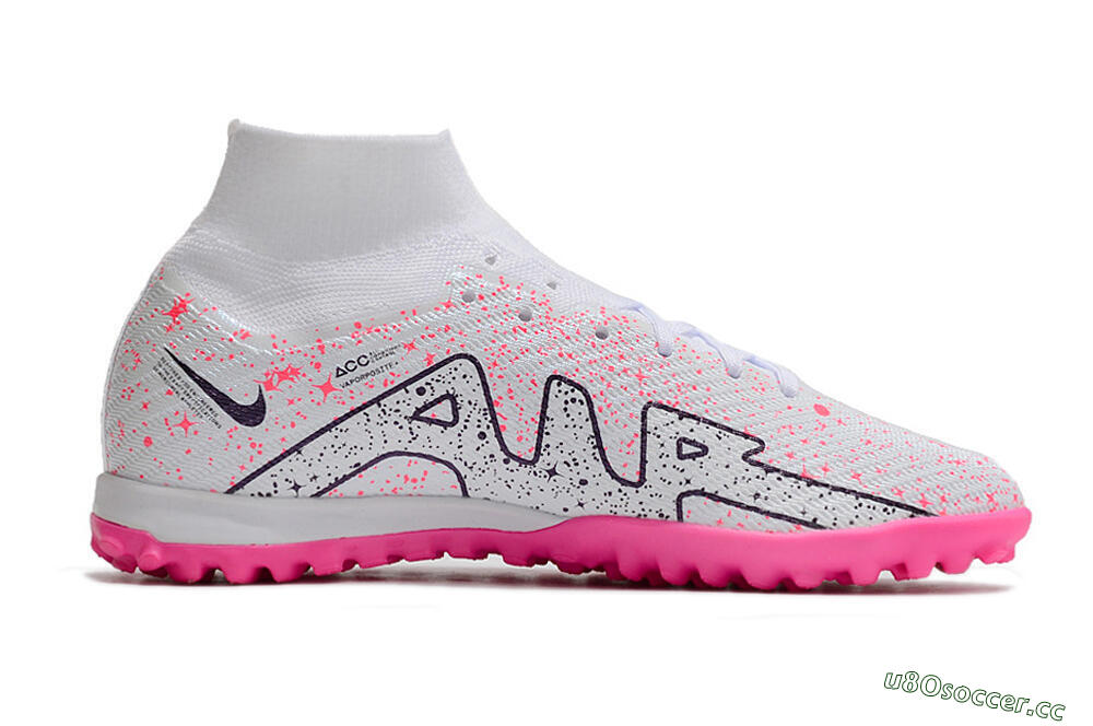 Men's Nike Air Zoom Mercurial Superfly 9 Elite TF Artificial Turf High-Tops Football Shoes - White/Black/Pink 5