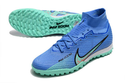 Men's Nike Air Zoom Mercurial Superfly 9 Elite TF Artificial Turf High-Tops Football Shoes - Blue/Green/Black