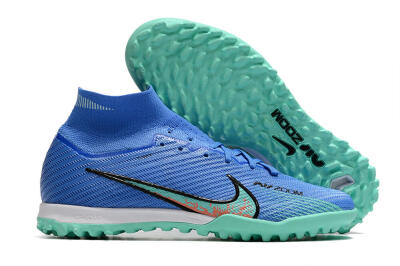 Men's Nike Air Zoom Mercurial Superfly 9 Elite TF Artificial Turf High-Tops Football Shoes - Blue/Green/Black