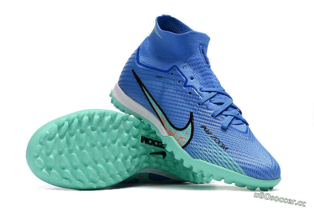 Men's Nike Air Zoom Mercurial Superfly 9 Elite TF Artificial Turf High-Tops Football Shoes - Blue/Green/Black 1