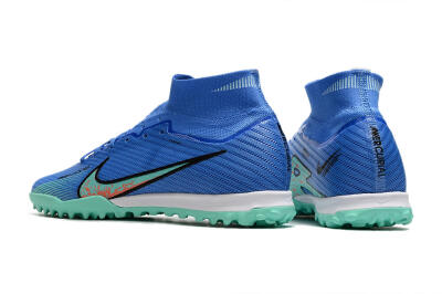 Men's Nike Air Zoom Mercurial Superfly 9 Elite TF Artificial Turf High-Tops Football Shoes - Blue/Green/Black