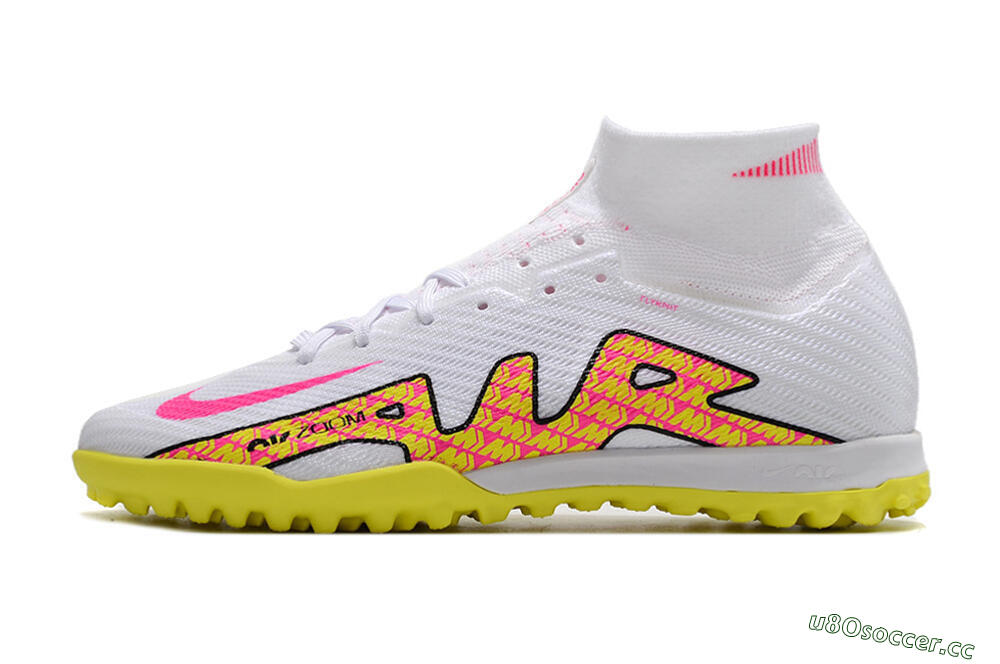 Men's Nike Air Zoom Mercurial Superfly 9 Elite TF Artificial Turf High-Tops Football Shoes - White/Yellow/Pink 0