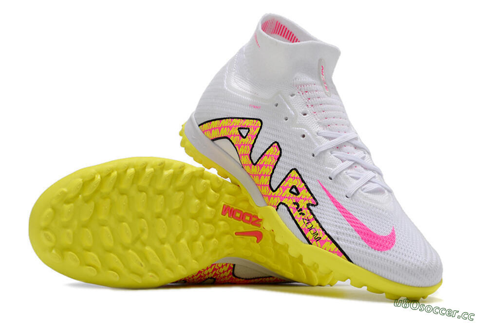 Men's Nike Air Zoom Mercurial Superfly 9 Elite TF Artificial Turf High-Tops Football Shoes - White/Yellow/Pink 1