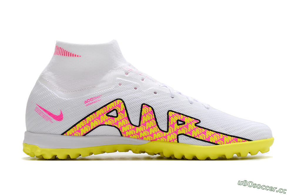 Men's Nike Air Zoom Mercurial Superfly 9 Elite TF Artificial Turf High-Tops Football Shoes - White/Yellow/Pink 4