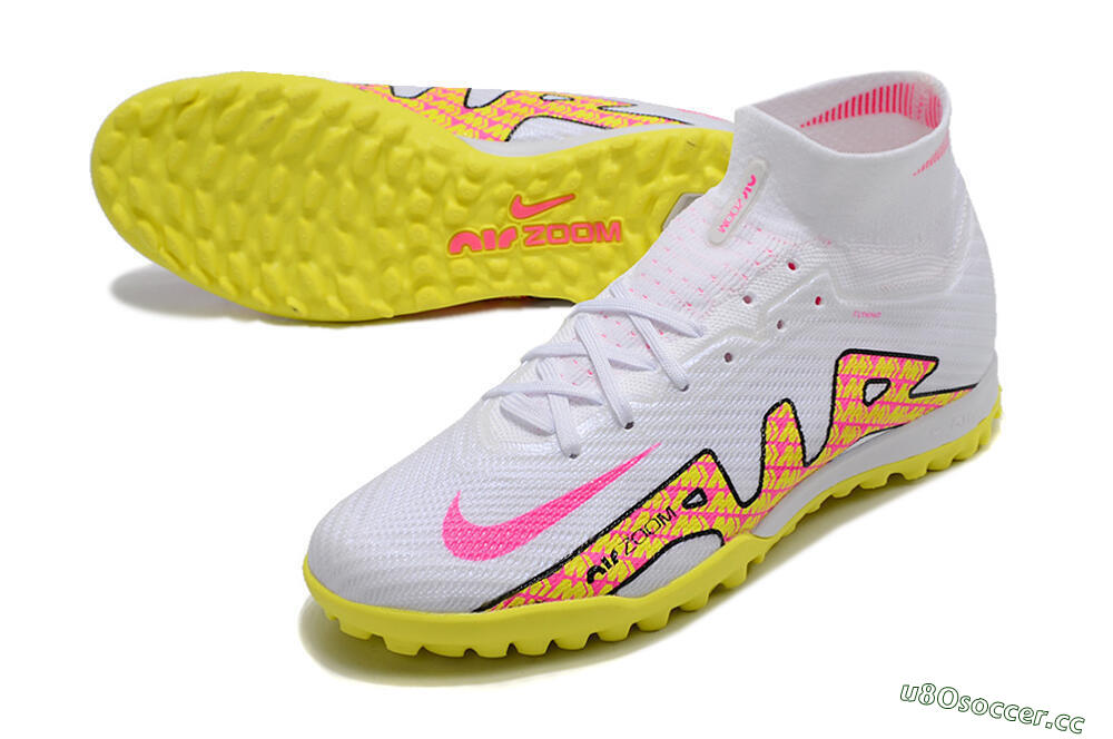 Men's Nike Air Zoom Mercurial Superfly 9 Elite TF Artificial Turf High-Tops Football Shoes - White/Yellow/Pink 3