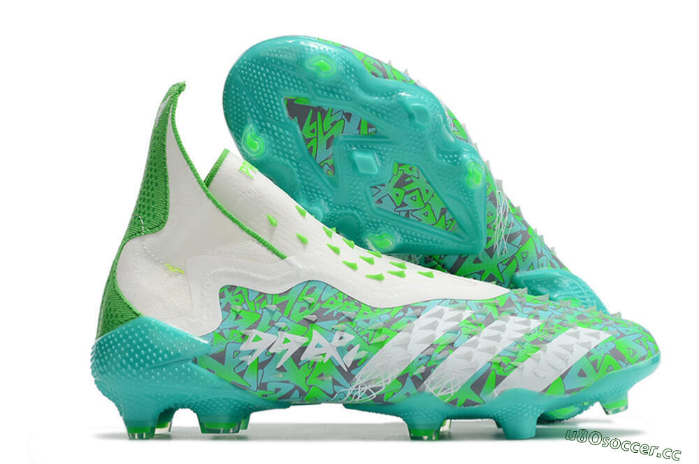 Unisex Adidas Predator Freak+ FG Firm Ground High-Tops Football Boots - White/Green 2