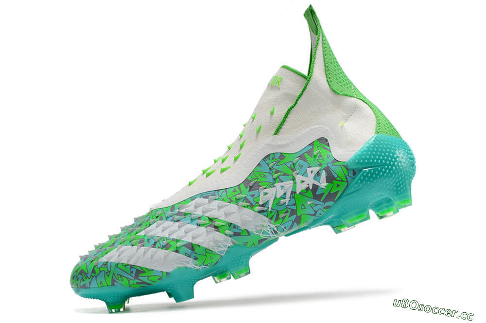Unisex Adidas Predator Freak+ FG Firm Ground High-Tops Football Boots - White/Green 5
