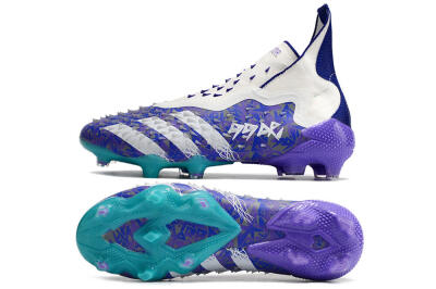 Unisex Adidas Predator Freak+ FG Firm Ground High-Tops Football Boots - White/Purple/Blue