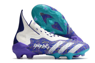 Unisex Adidas Predator Freak+ FG Firm Ground High-Tops Football Boots - White/Purple/Blue