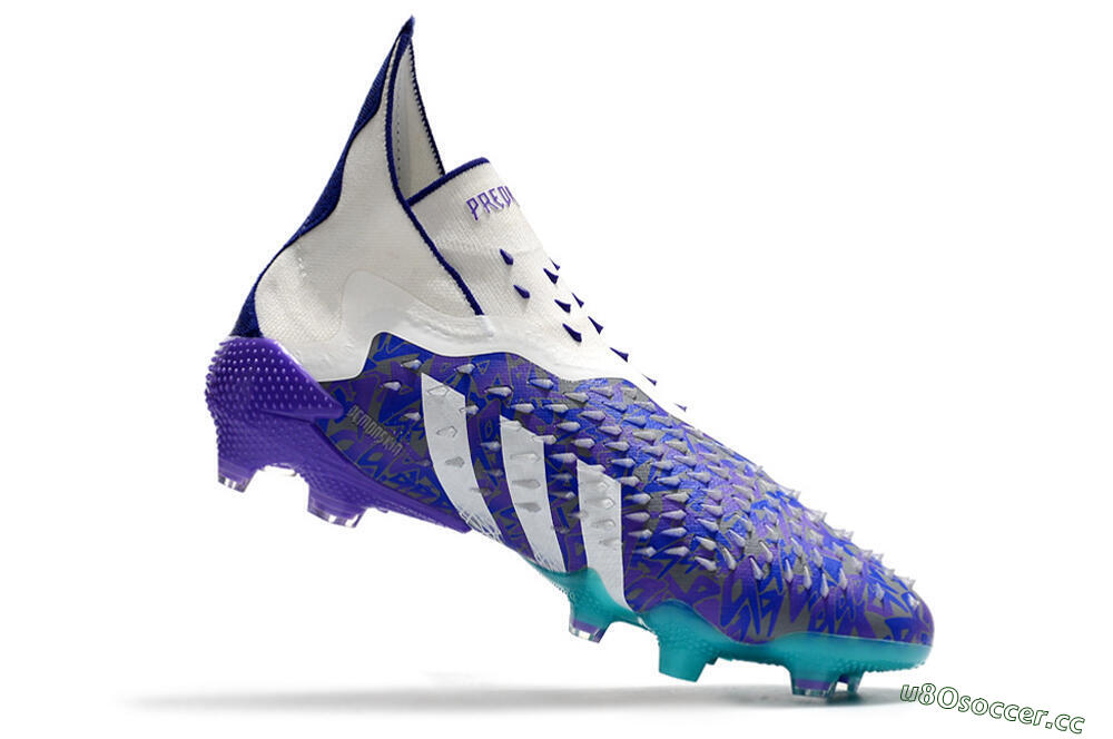 Unisex Adidas Predator Freak+ FG Firm Ground High-Tops Football Boots - White/Purple/Blue 4