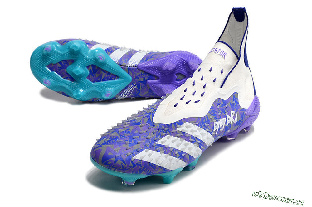 Unisex Adidas Predator Freak+ FG Firm Ground High-Tops Football Boots - White/Purple/Blue 3