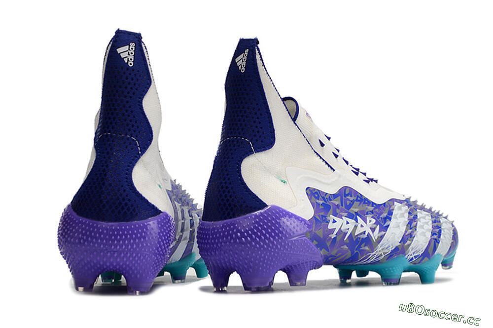 Unisex Adidas Predator Freak+ FG Firm Ground High-Tops Football Boots - White/Purple/Blue 6