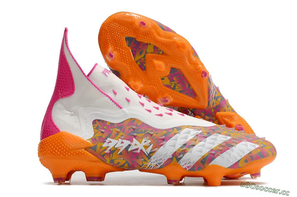 Unisex Adidas Predator Freak+ FG Firm Ground High-Tops Football Boots - White/Orange 2