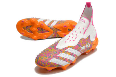 Unisex Adidas Predator Freak+ FG Firm Ground High-Tops Football Boots - White/Orange