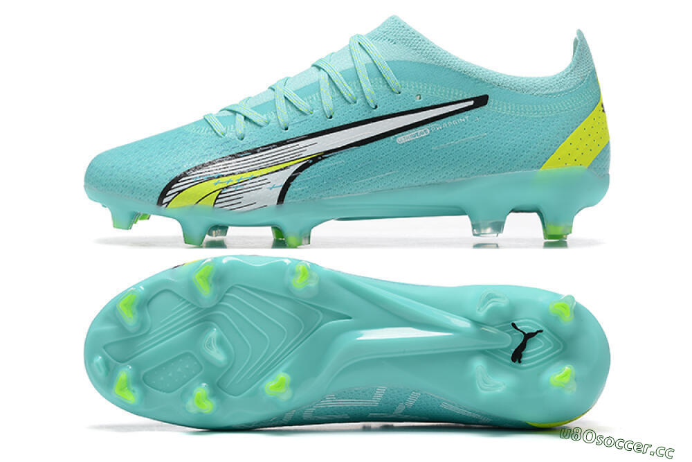 Men's Puma Ultra Ultimate FG Firm Ground Low-Tops Football Boots - Blue/White/Green 1