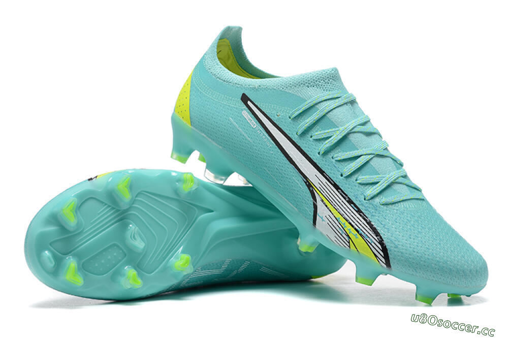 Men's Puma Ultra Ultimate FG Firm Ground Low-Tops Football Boots - Blue/White/Green 4