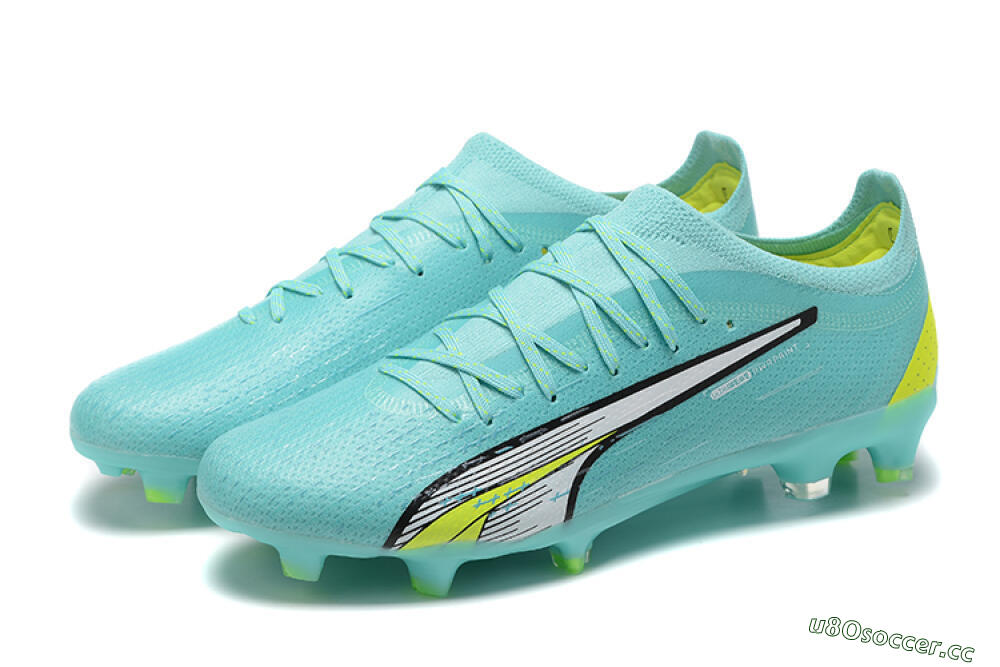 Men's Puma Ultra Ultimate FG Firm Ground Low-Tops Football Boots - Blue/White/Green 5